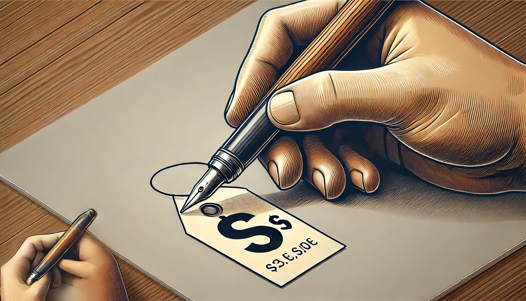 DALL·E 2025-04-08 11.14.30 - A realistic and clean digital illustration in widescreen (16_9) aspect ratio showing a hand holding a mechanical pencil nib (tip) with a price tag att - dokoichi 値段と価格相場